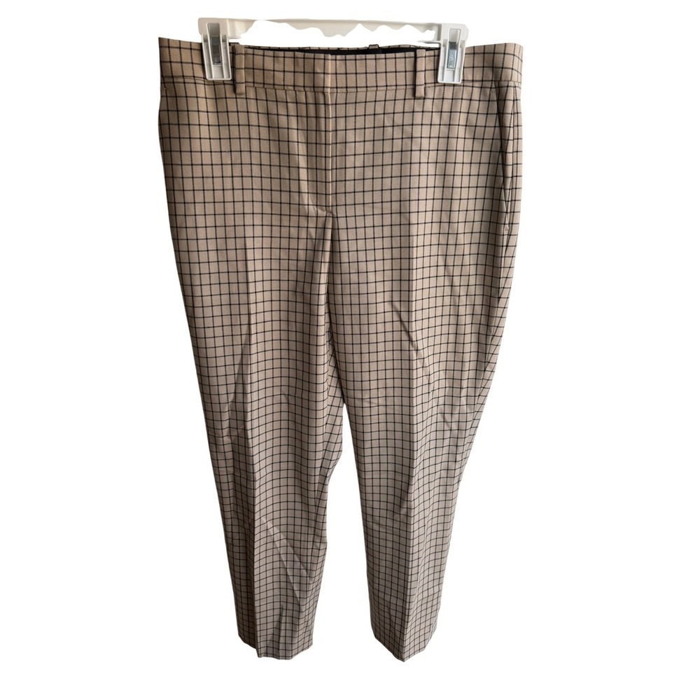 Theory‎ NWOT Women's Wool Blend Tan and Black Windowpane Straight Leg Pant Sz 10